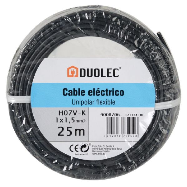 CABLE ELECTRICO 1.5 MM 25 MT NEG DUOLEC