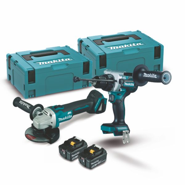 COMBO MINIAMOLADORA DGA504Z + TALADRO COMBINADO DHP486Z + 2 BATERIA BL1850B 5AH MAKITA